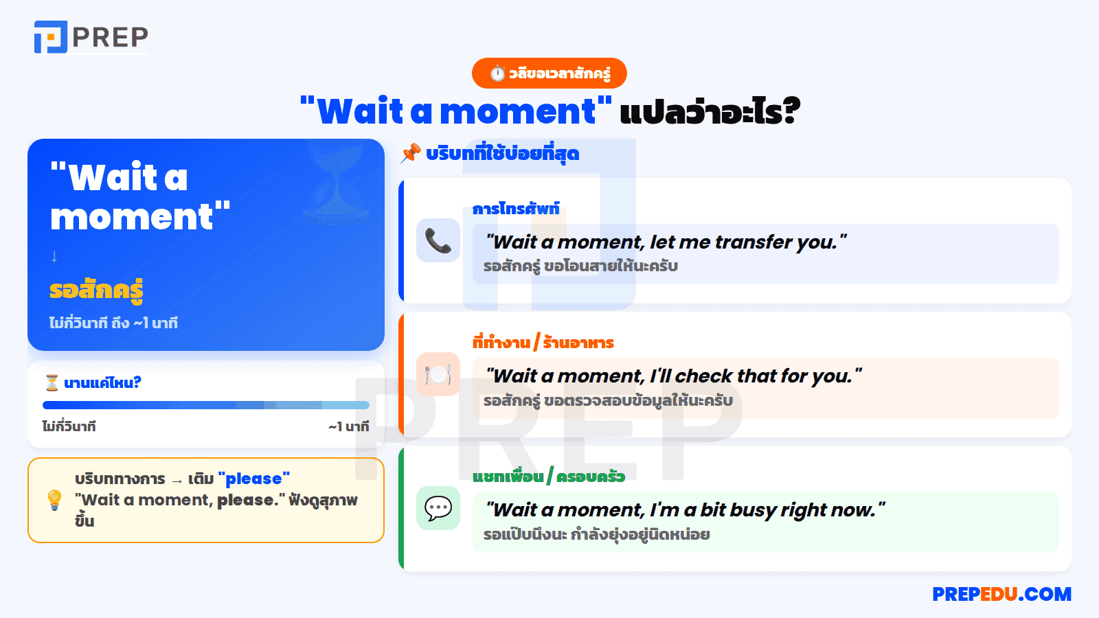 "Wait a moment" แปลว่าอะไร