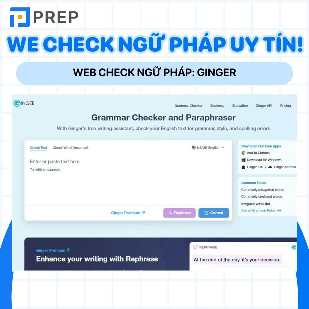 Web check ngữ pháp: Ginger