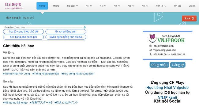 Web học tiếng Nhật Vnjclub