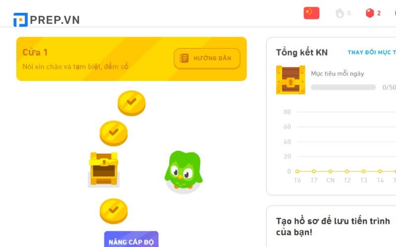 Giao diện trang web học tiếng Trung online miễn phí Duolingo
