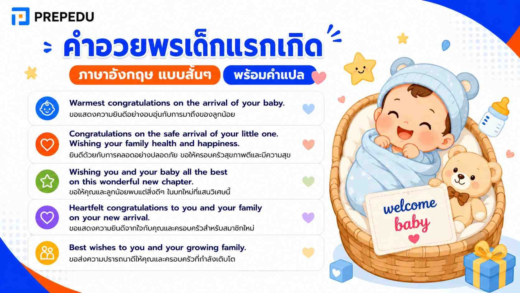 คำอวยพรเด็กแรกเกิด แบบเป็นทางการ พร้อมคำแปล