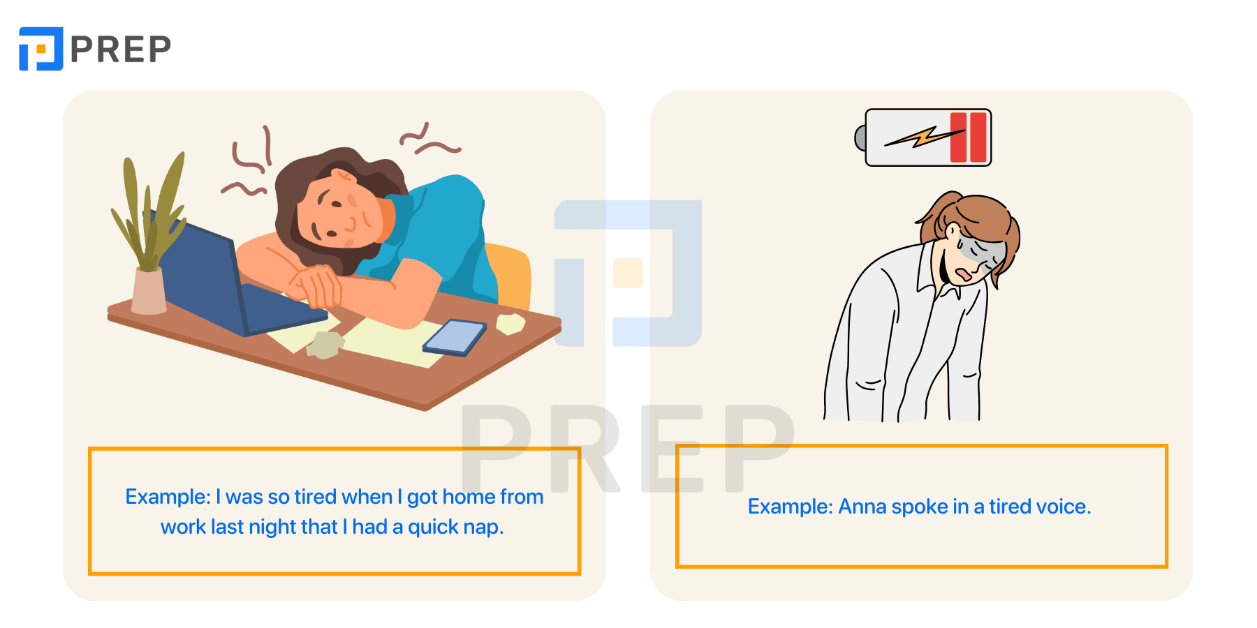 What is Tired in English?
