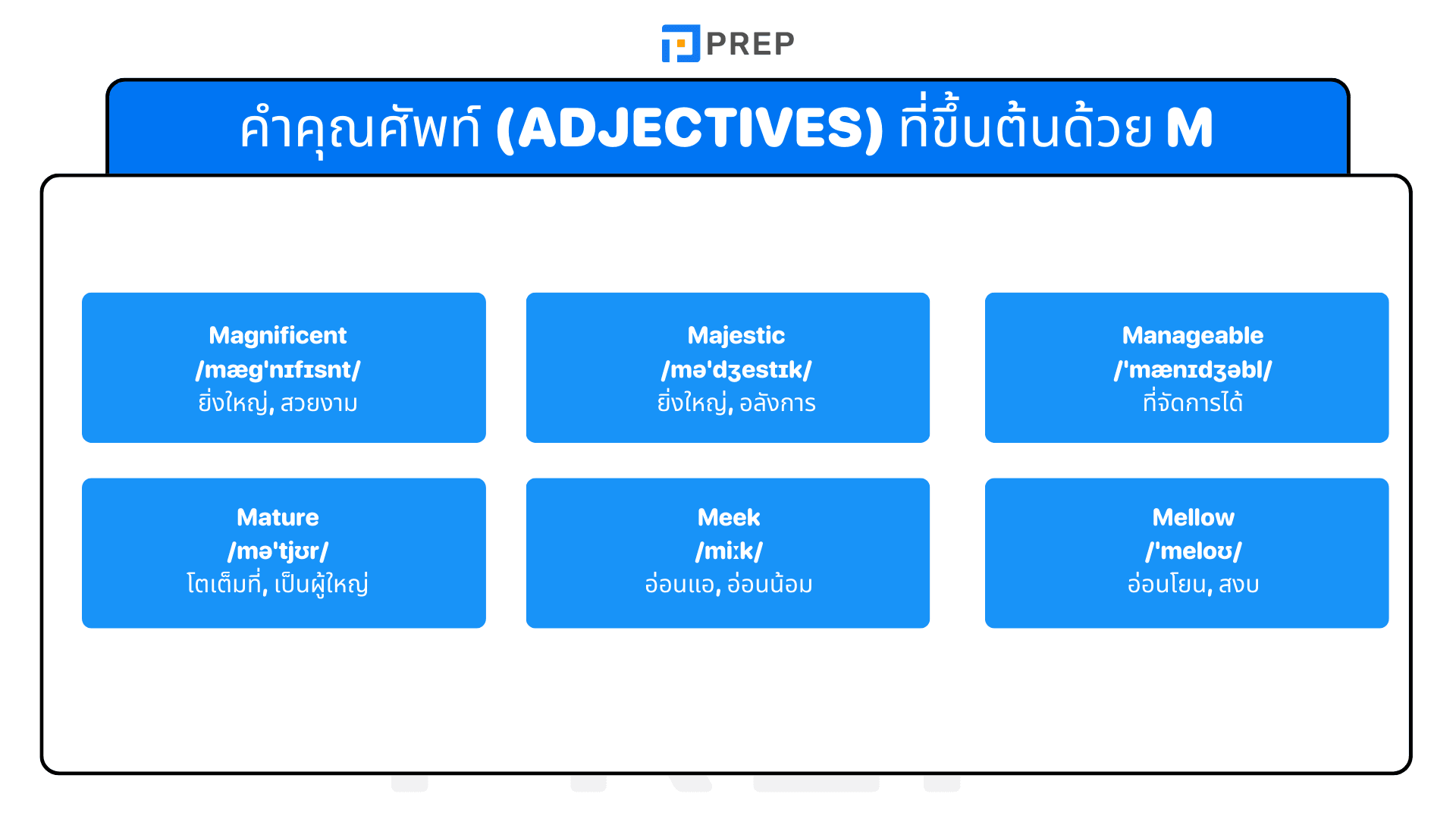 คำศัพท์ภาษาอังกฤษที่ขึ้นต้นด้วย M พร้อมความหมาย ตัวอย่าง