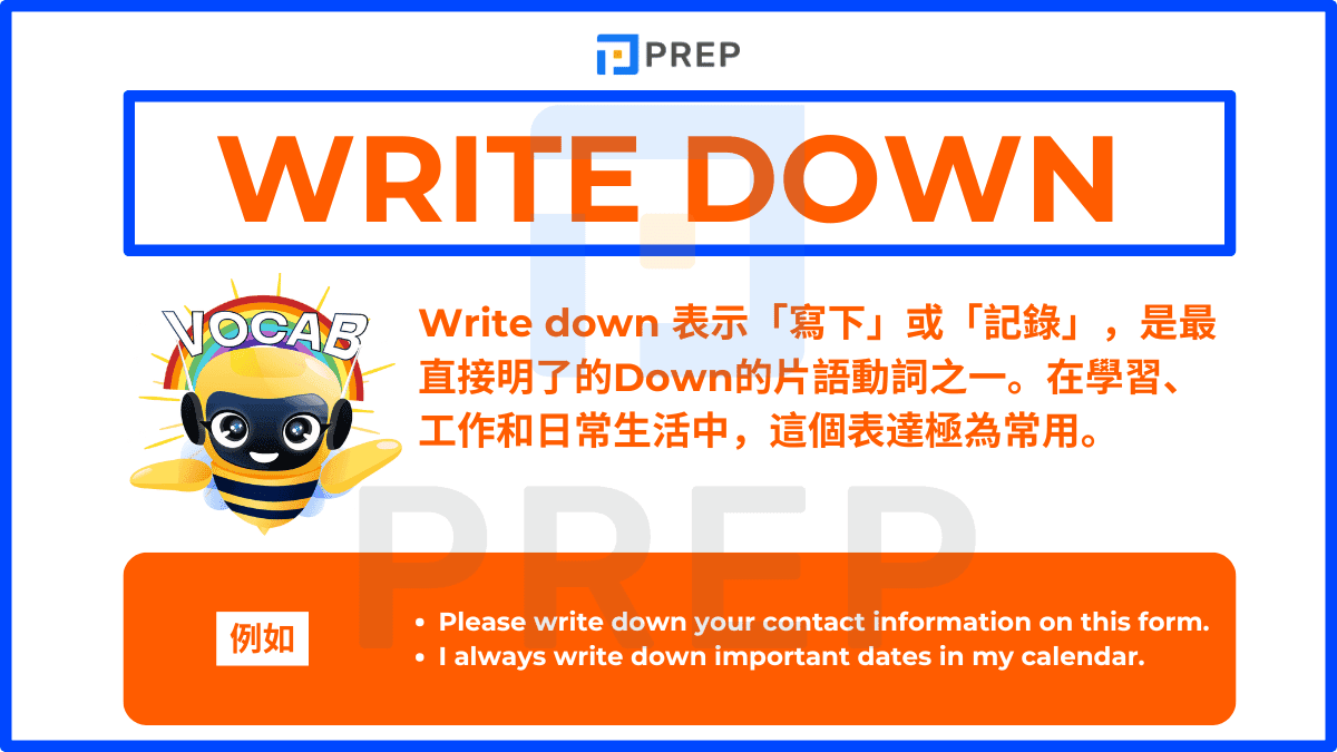 Write down 表示「寫下」或「記錄」
